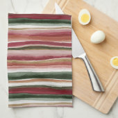 Linge De Cuisine Rouge Vert Blush Rayures Blanches  (Quart Plié)