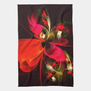 Linge De Cuisine Rouge Vert Floral Moderne Art Abstrait Motif #02