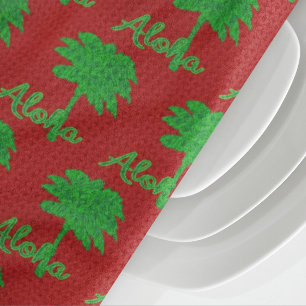Linge De Cuisine Rouge Vert Palmier Aloha Vacances Tropicales