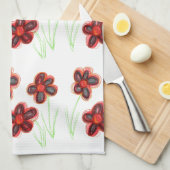 Linge De Cuisine Rouges florales (Quart Plié)