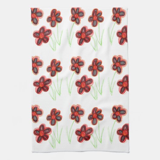 Linge De Cuisine Rouges florales (Vertical)