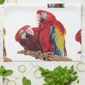 Linge De Cuisine Rouges Macaw Parrots Macaws Aquarelle cuisine (Plié)