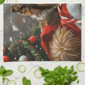 Linge De Cuisine Rough Collie Chien Festif de Noël (Plié)