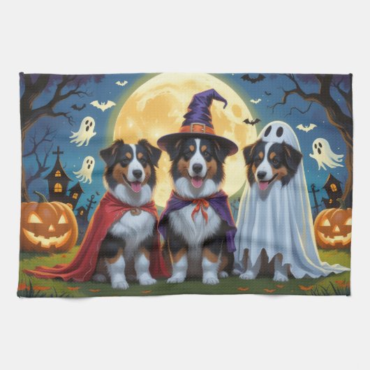 Linge De Cuisine Rough Collie Chiens Citrouille Halloween Funny (Horizontal)