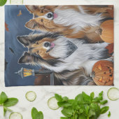 Linge De Cuisine Rough Collie Halloween Épouvantable (Plié)