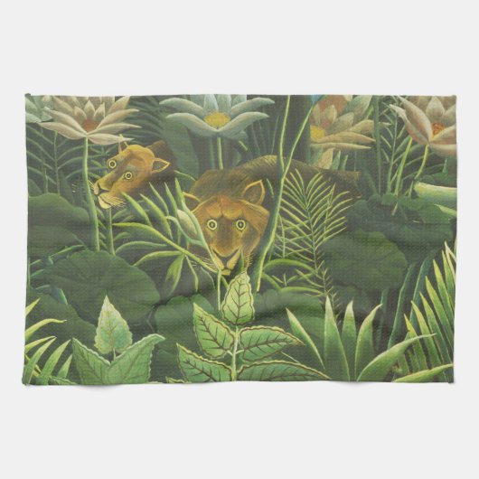 Linge De Cuisine Rousseau Tropical Jungle Lion Peinture (Horizontal)