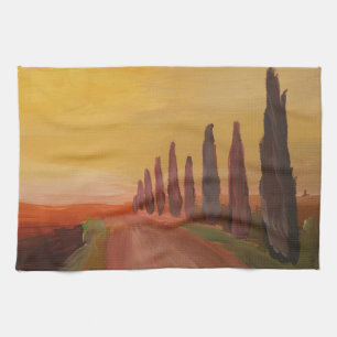 Linge De Cuisine Route de campagne en Toscane Italie au coucher du
