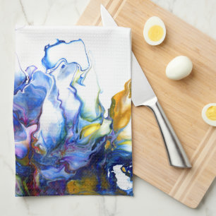 Linge De Cuisine Royal Blue & Pink Abstrait Fluid Art