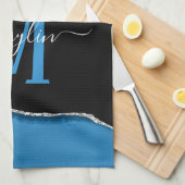 LINGE DE CUISINE ROYAL BLUE & SILVER AGATE (Quart Plié)