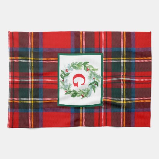 Linge De Cuisine Royal Stewart Christmas MONOGRAS Plaid Wreath (Horizontal)