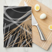 Linge De Cuisine Ruban abstrait moderne noir blanc et or (Quart Plié)
