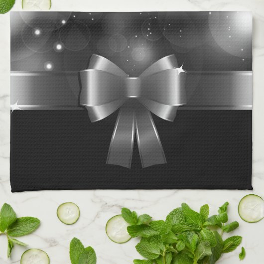 Linge De Cuisine Ruban noir et blanc (Plié)