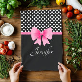 Linge De Cuisine Ruban rose Noir & Blanc Pois Nom