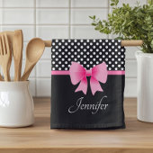 Linge De Cuisine Ruban rose points noirs et blancs Nom