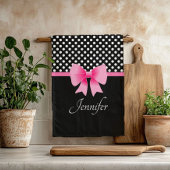 Linge De Cuisine Ruban rose points noirs et blancs Nom