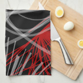 Linge De Cuisine Rubans Abstraits noirs blancs et rouges (Quart Plié)