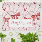 Linge De Cuisine Rubans Roses De Noël Et Baies Saintes (Plié)