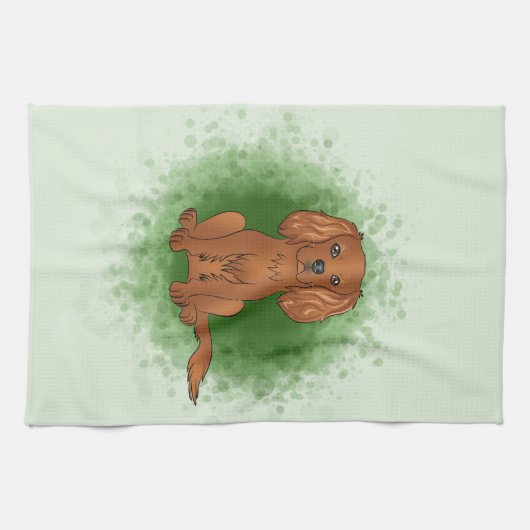 Linge De Cuisine Ruby Cavalier King Charles Spaniel Chien Sur Vert (Horizontal)