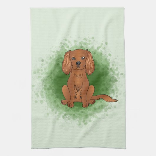 Linge De Cuisine Ruby Cavalier King Charles Spaniel Chien Sur Vert (Vertical)