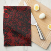 Linge De Cuisine Ruby red black stylish floral vibrant élégant (Quart Plié)