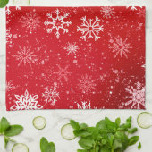 Linge De Cuisine Ruby Rouge Festif Noël Blanc Flocons de Neige (Plié)