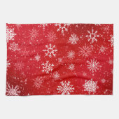 Linge De Cuisine Ruby Rouge Festif Noël Blanc Flocons de Neige (Horizontal)