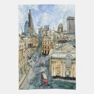 Linge De Cuisine Rue vintage de Londres d'aquarelle des
