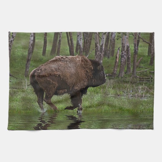 Linge De Cuisine Running Buffalo & Forest, Bison-lover's Design (Horizontal)