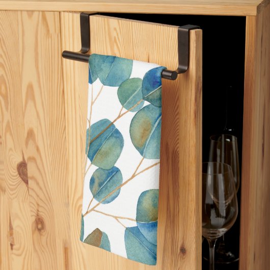 Linge De Cuisine Russe Aquarelle Eucalyptus Feuilles (Pliage en tiers)