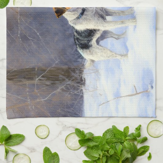 Linge De Cuisine Russell Terrier Laisser neiger Noël (Plié)