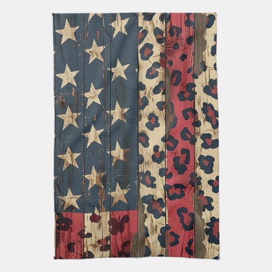 Linge De Cuisine Rustic American Flag Leopard Print (1) (Vertical)