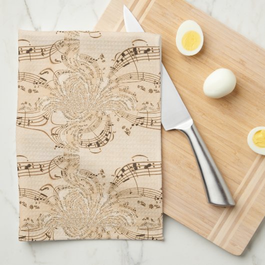 Linge De Cuisine Rustic Antique Musical Notes (Quart Plié)