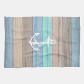 Linge De Cuisine Rustic Beach Wood Bandes et Ancres nautiques (Horizontal)