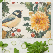 Linge De Cuisine Rustic Bird et Poinsettia Motif de Noël (9) (Plié)