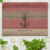 Linge De Cuisine Rustic Brown and Red Wood Nautical - Monogram (Plié)