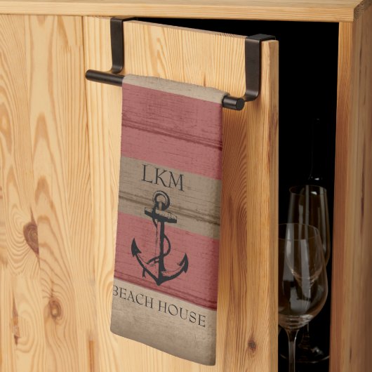 Linge De Cuisine Rustic Brown and Red Wood Nautical - Monogram (Pliage en tiers)
