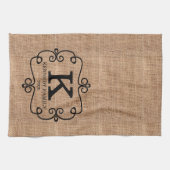 Linge De Cuisine Rustic Burlap Farmhouse Nom de famille Monogramme (Horizontal)