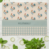 Linge De Cuisine Rustic Country Checks Monogramme de coq | Nom (Plié)
