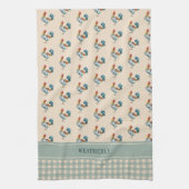 Linge De Cuisine Rustic Country Checks Monogramme de coq | Nom (Vertical)
