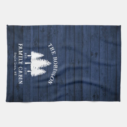 Linge De Cuisine Rustic Country Family Cabine Arbres Blue Wood Impr (Horizontal)