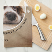Linge De Cuisine Rustic Dog Pet Photo Joyeux Noël (Quart Plié)