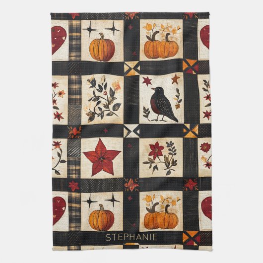 Linge De Cuisine Rustic Fall Quilt Motif | Patchwork agricole (Vertical)