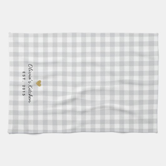 Linge De Cuisine Rustic Gold Heart et Soft Grey Buffalo Check (Horizontal)