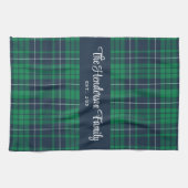 Linge De Cuisine Rustic Green Blue Nom de famille Plaid (Horizontal)