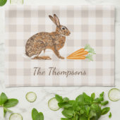 Linge De Cuisine Rustic Hare And Carrots With Name Beige Gingham (Plié)