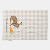 Linge De Cuisine Rustic Hare And Carrots With Name Beige Gingham (Horizontal)