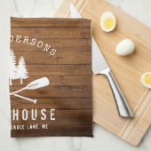 Linge De Cuisine Rustic Lake House Bateau Arbres Bois Imprimer (Quart Plié)