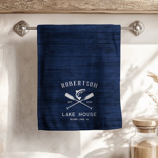 Linge De Cuisine Rustic Lake Maison Nom de famille Marine Blue Wood