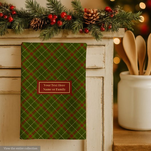 Linge De Cuisine Rustic Olive Green Fall Tartan Towel Custom Name