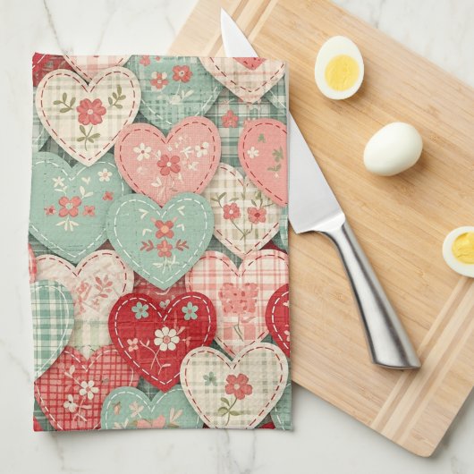 Linge De Cuisine Rustic Patchwork Hearts Picnic Pattern (2) (Quart Plié)